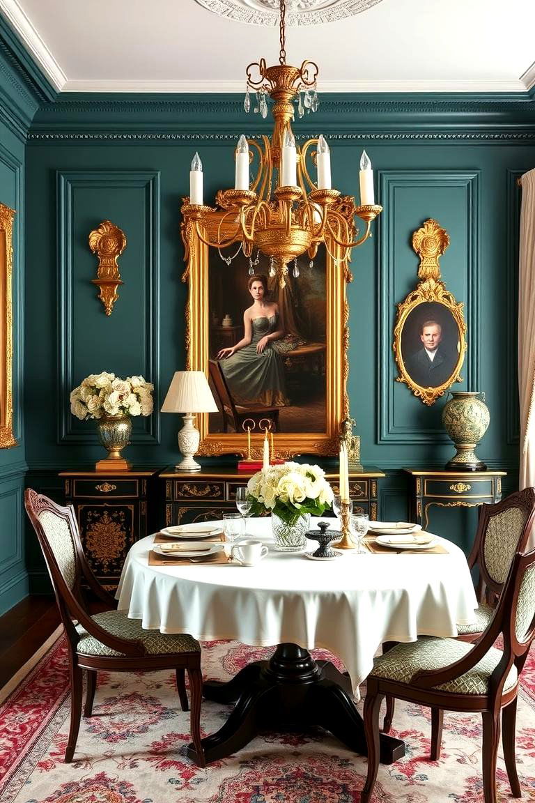 Vintage Teal and Gold Accents - 24 Teal Dining Room Ideas
