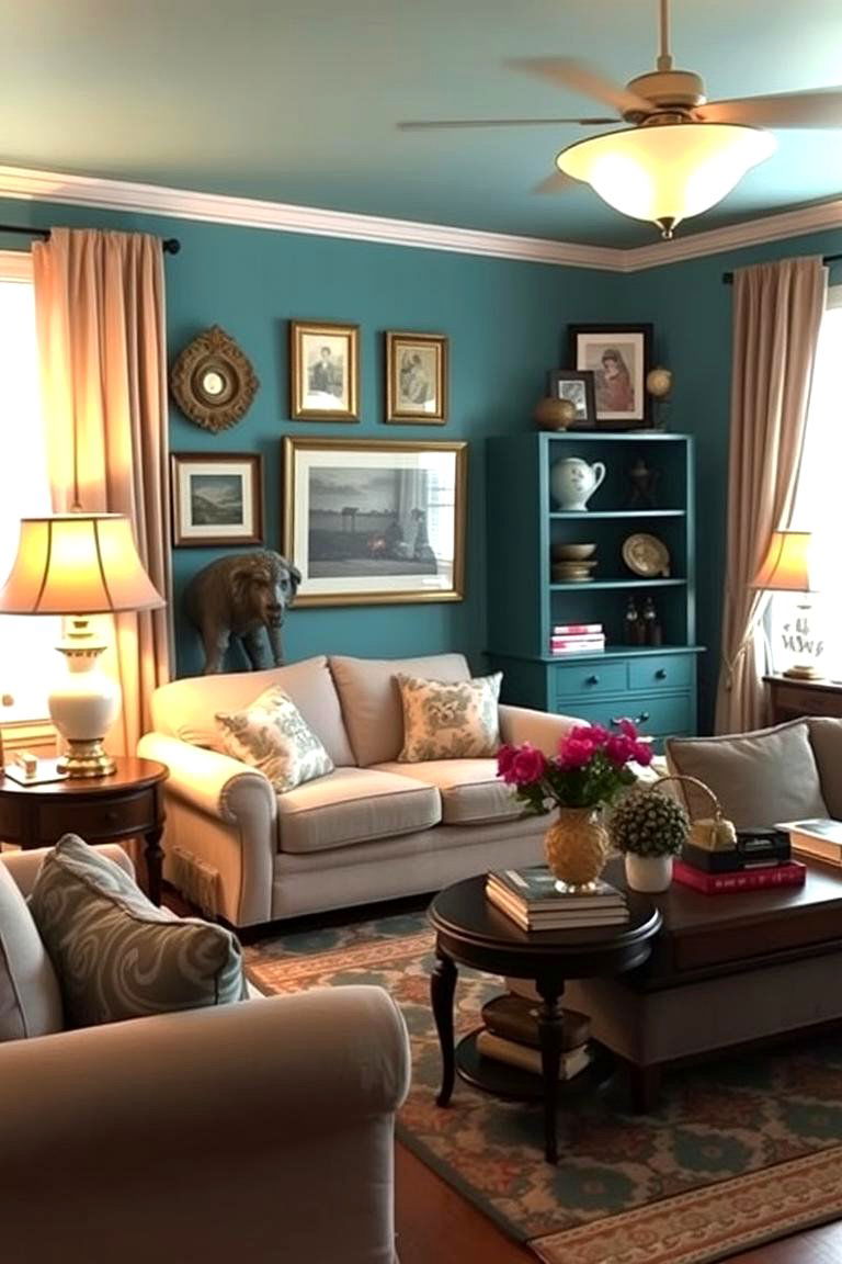 Vintage Teal and Grey Revival - 24 Teal and Grey Living Room Ideas