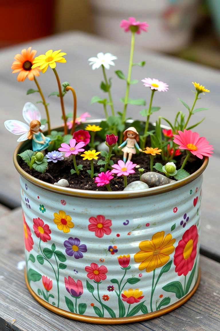 Vintage Tin Can Fairy Garden - 24 Fall Bedroom Decor Ideas