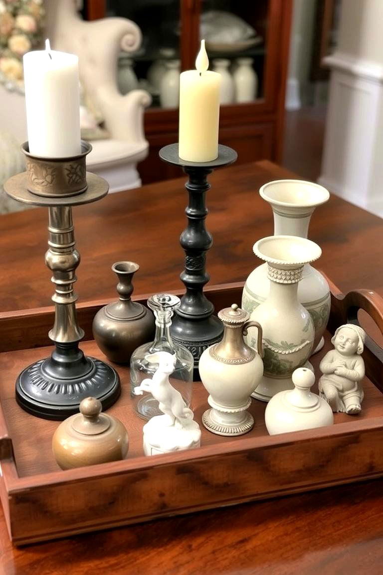 Vintage Tray with Decorative Objects - 24 Dining Table Centerpiece Ideas