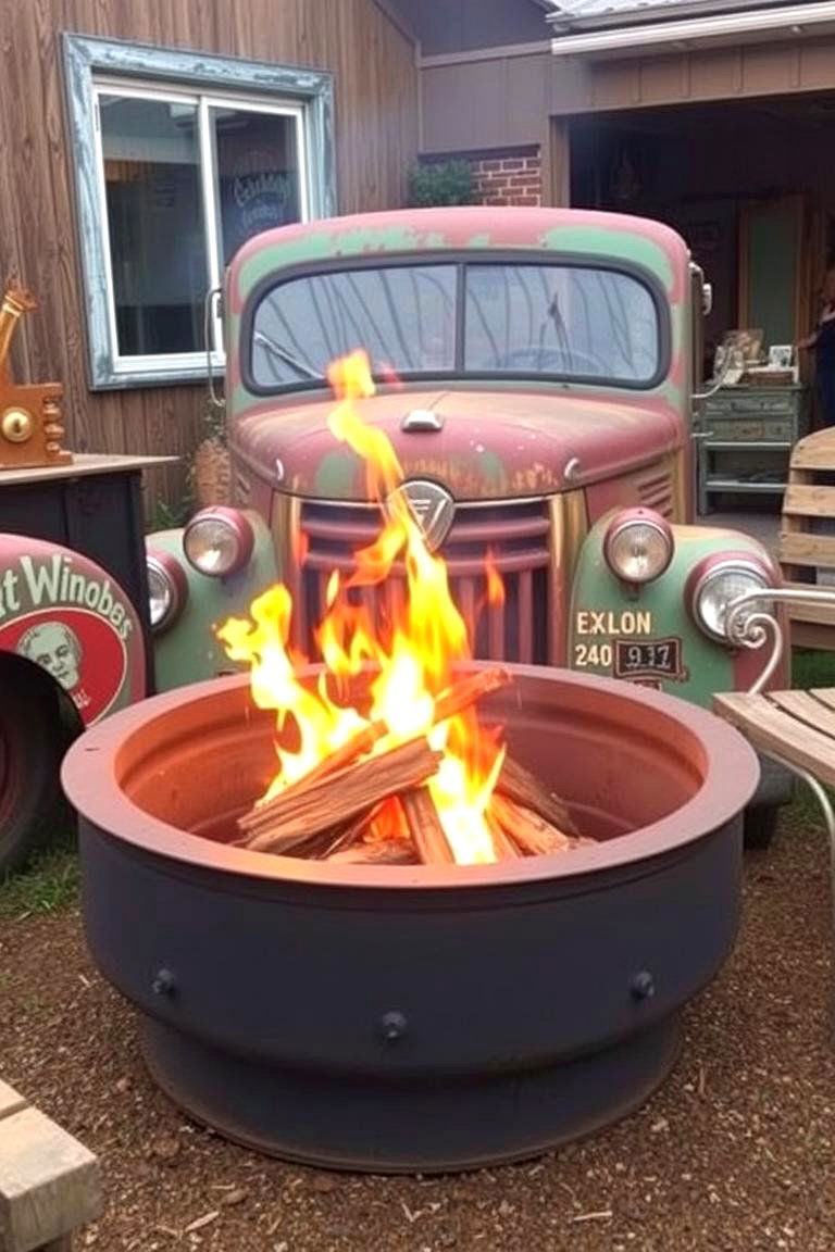 Vintage Truck Charm Fire Pit - 24 Truck Rim Fire Pit Ideas