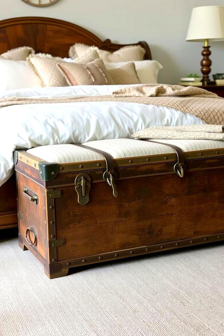 Vintage Trunk Bench for Old World Charm - 24 Bedroom Bench Ideas