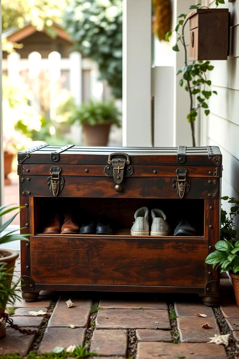 Vintage Trunk Outdoor Shoe Storage - 24 Outdoor Shoe Storage Ideas