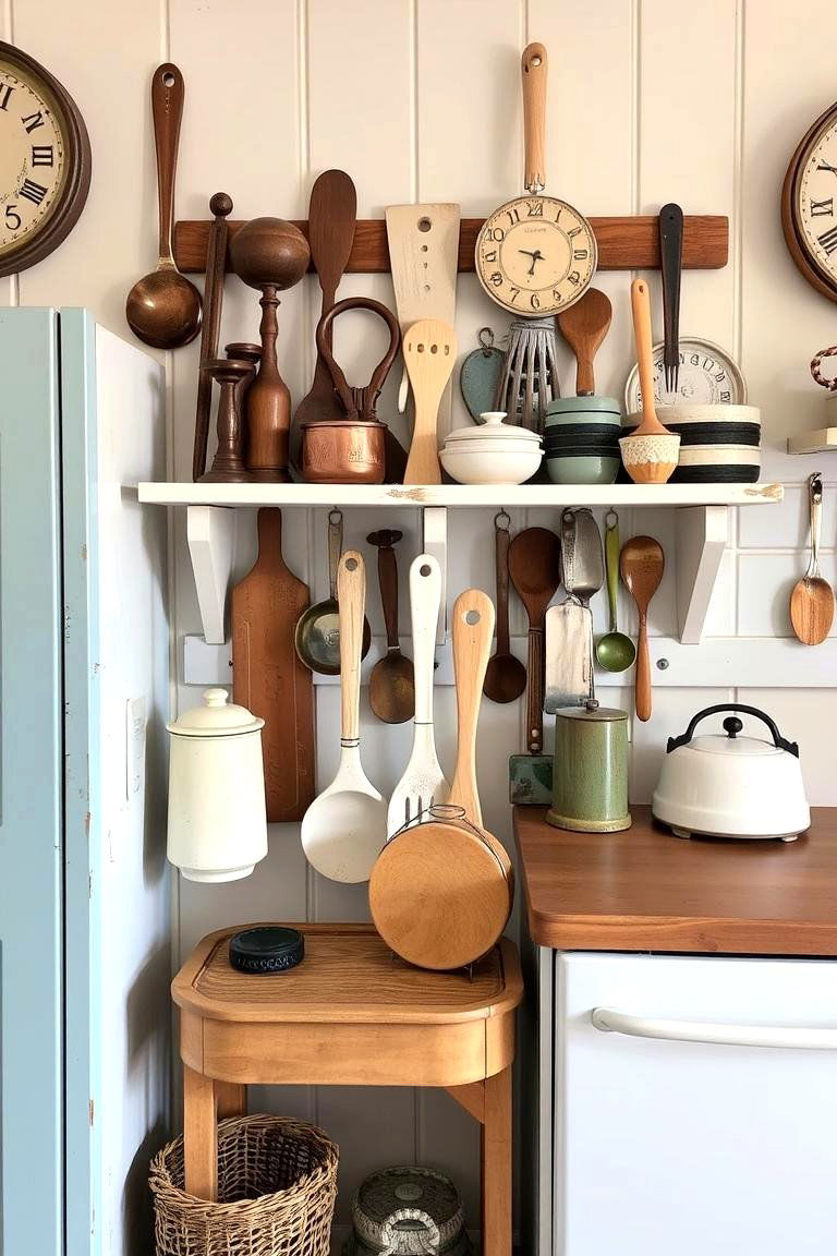 Vintage Utensils Display - 24 Cottage Kitchen Ideas