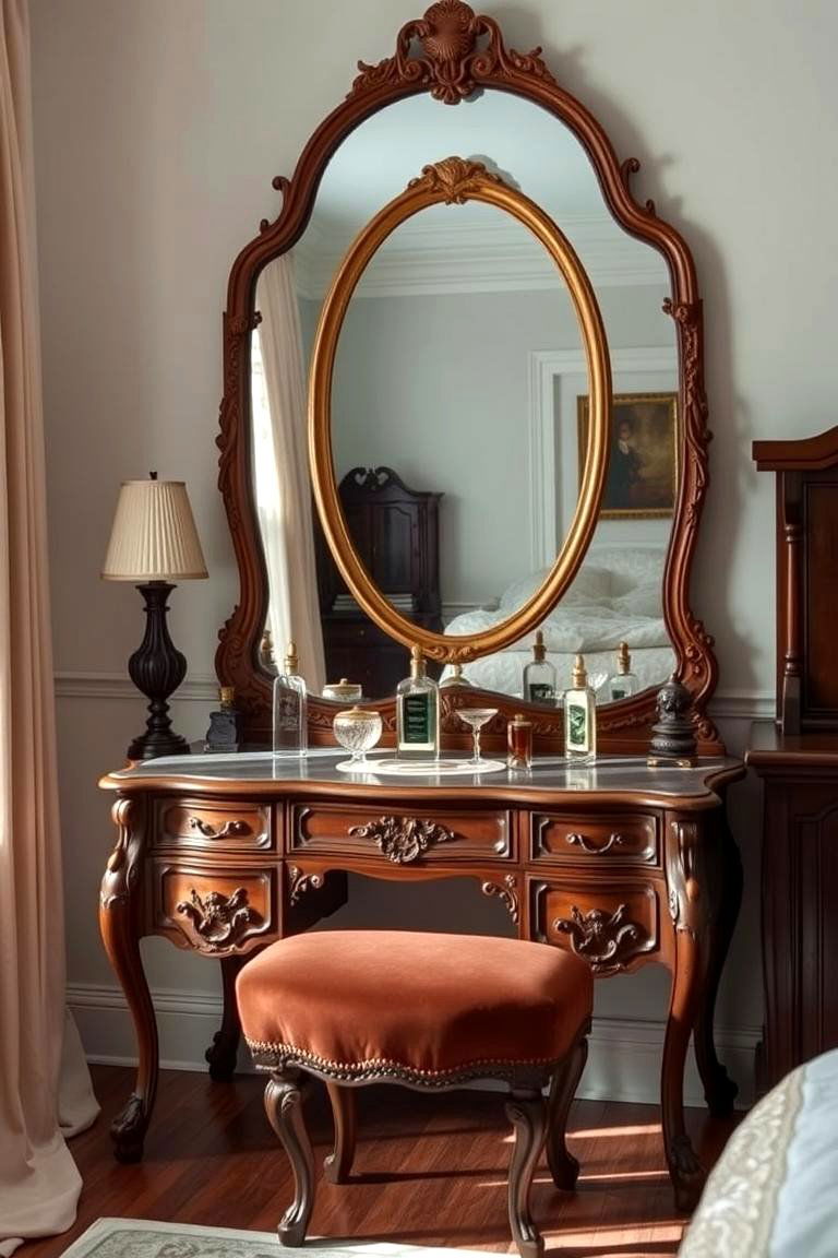 Vintage Vanity with Ornate Mirror - 24 Makeup Vanity Ideas