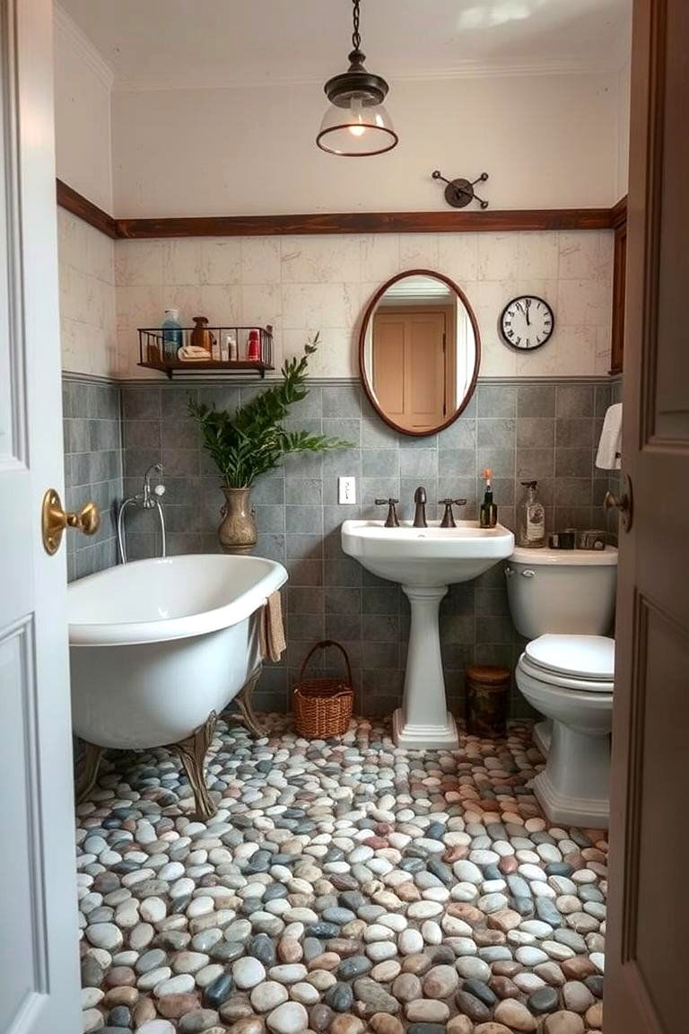 Vintage Vibes - 24 Pebble Tile Bathroom Ideas