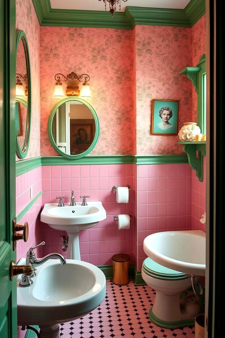 Vintage Vibes - 24 Pink and Green Bathroom Design Ideas