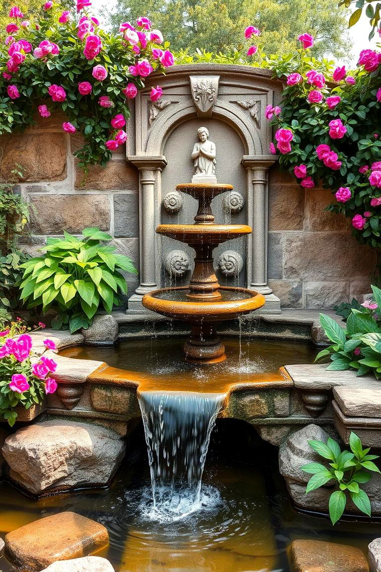 Vintage Water Fountain Oasis - 24 Vintage Garden Ideas