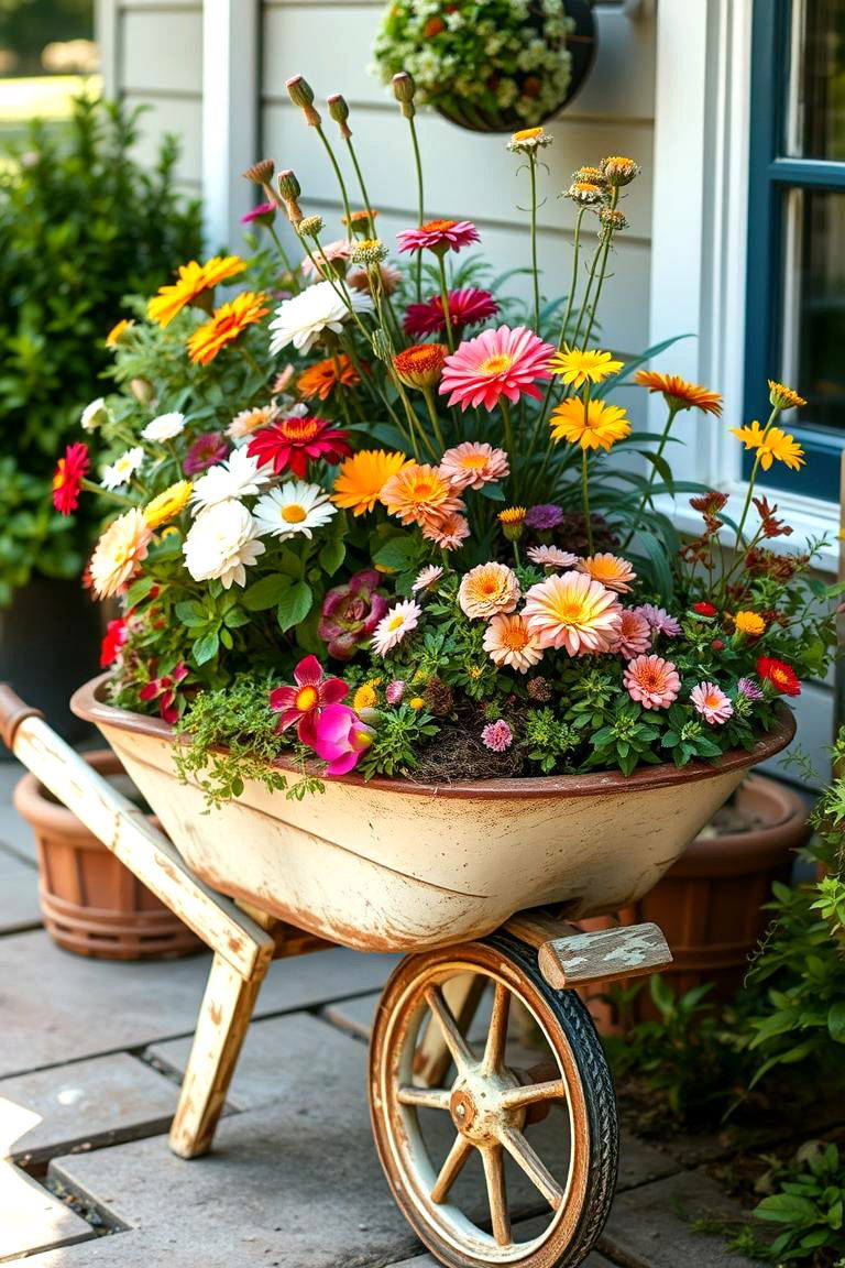 Vintage Wheelbarrow Garden Display - 24 Garden Centerpiece Ideas