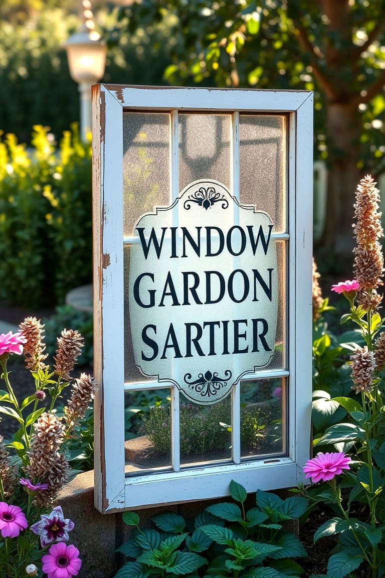 Vintage Window Garden Sign - 24 Garden Sign Ideas