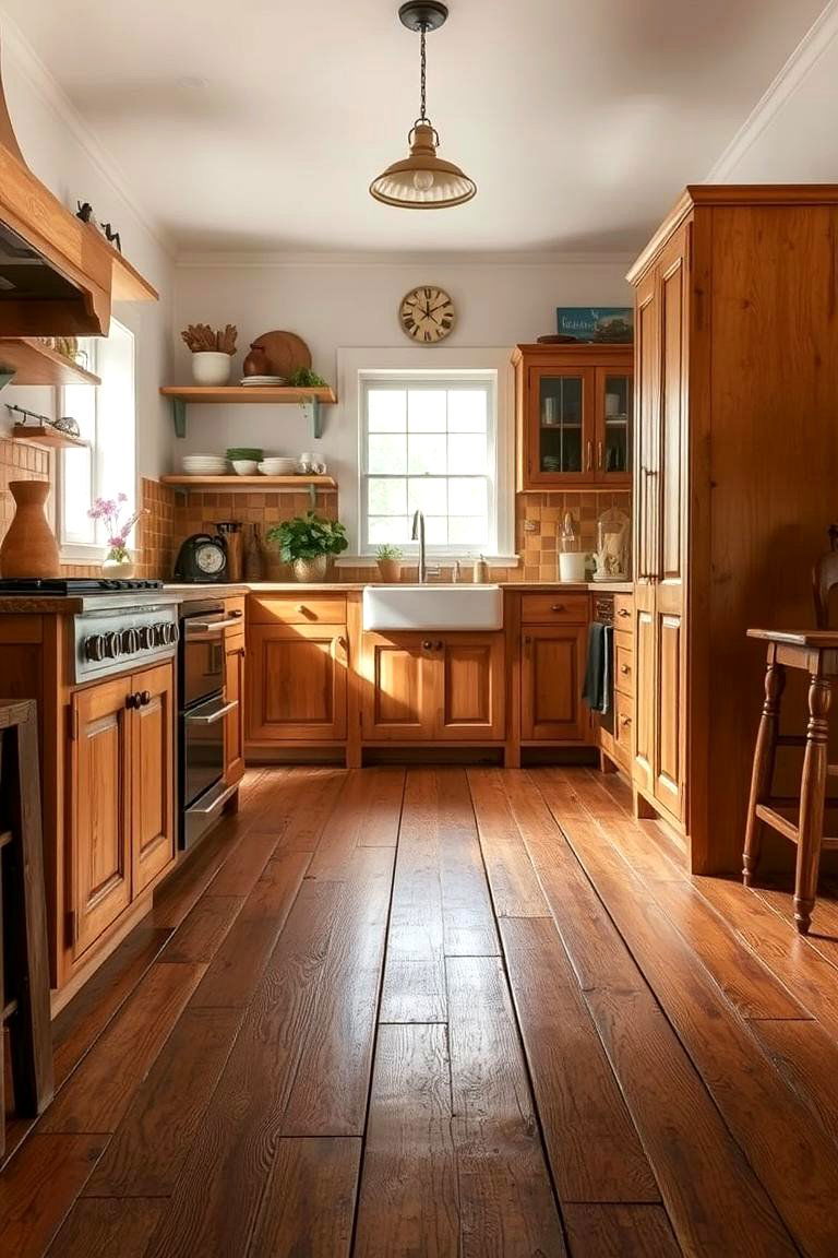 Vintage Wooden Flooring - 24 Eclectic Kitchen Ideas