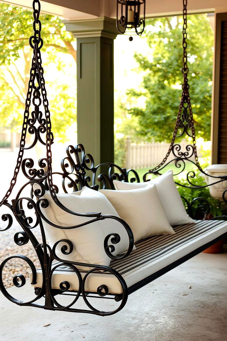 Vintage Wrought Iron Swing - 24 Front Porch Swing Ideas