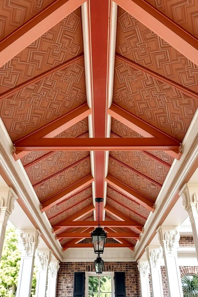 Vinyl Ceiling with Patterned Beams - 24 Vinyl Porch Ceiling Ideas