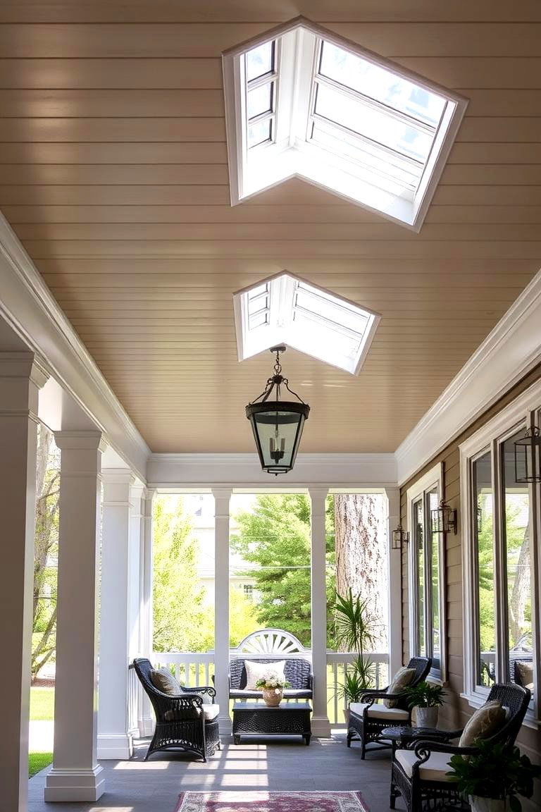 Vinyl Ceiling with Skylight Accents - 24 Vinyl Porch Ceiling Ideas