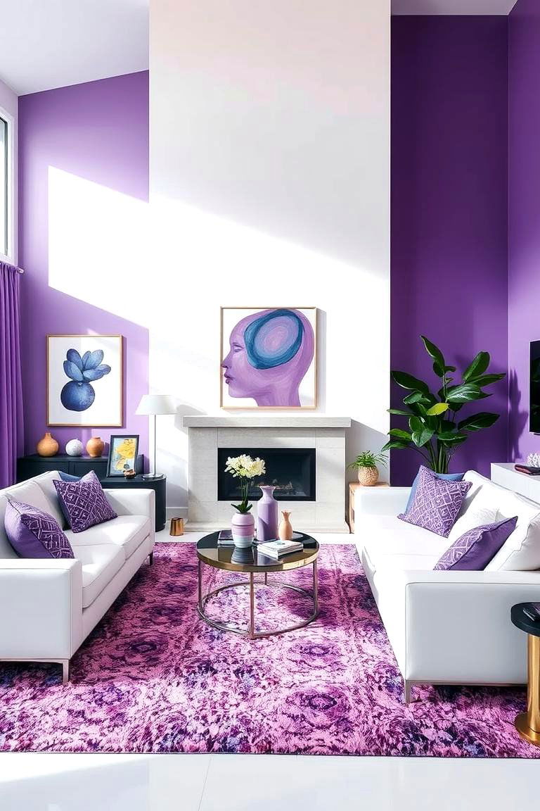 Violet and White Modernity - 24 Two Colour Combination for Living Room