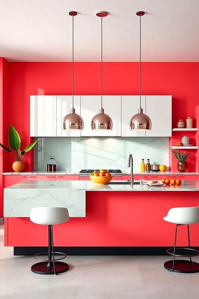 Vivid Coral Spark - 24 Kitchen Island Color Ideas