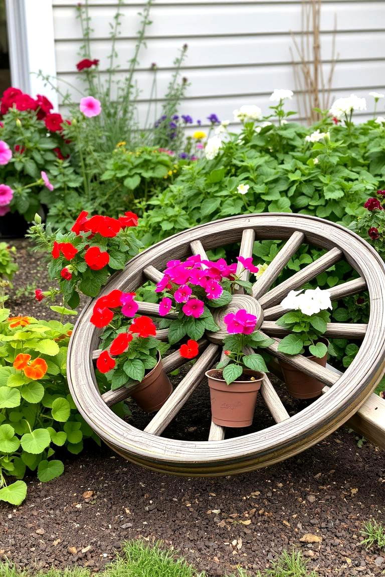 Wagon Wheel Stand - 24 Outdoor Plant Stand Ideas