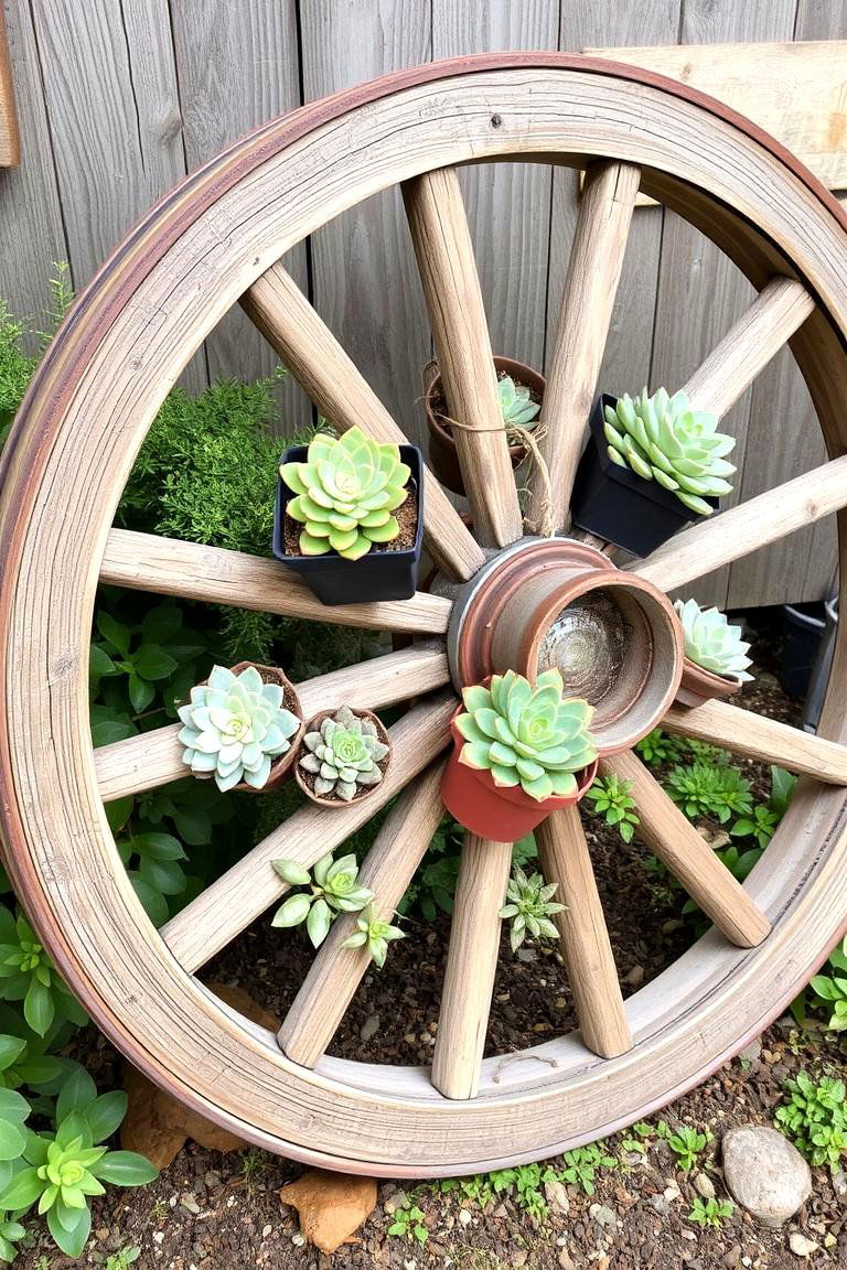 Wagon Wheel Wonder - 24 Outdoor Succulent Container Ideas