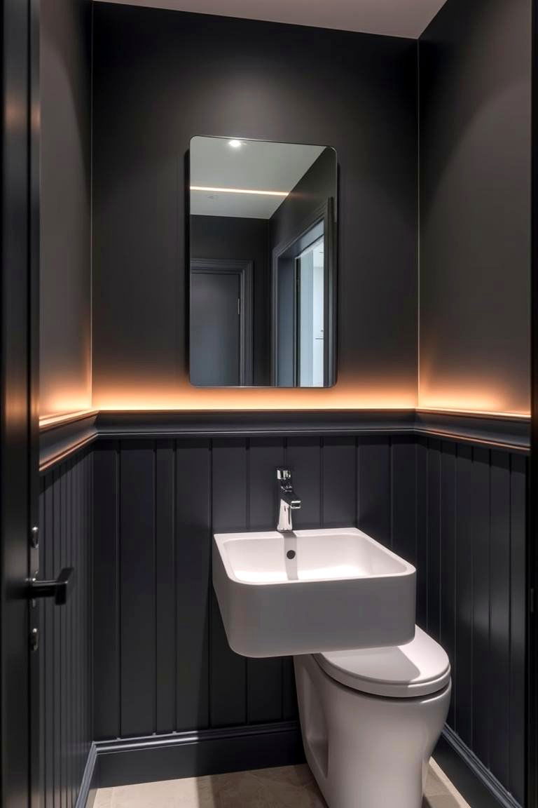 Wainscoting that Incorporates Lighting - 24 Powder Room Wainscoting Ideas