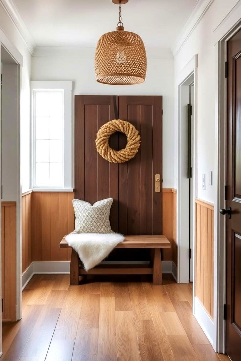 Wainscoting with Natural Wood Finish - 24 Walk-in Shower Tile Ideas