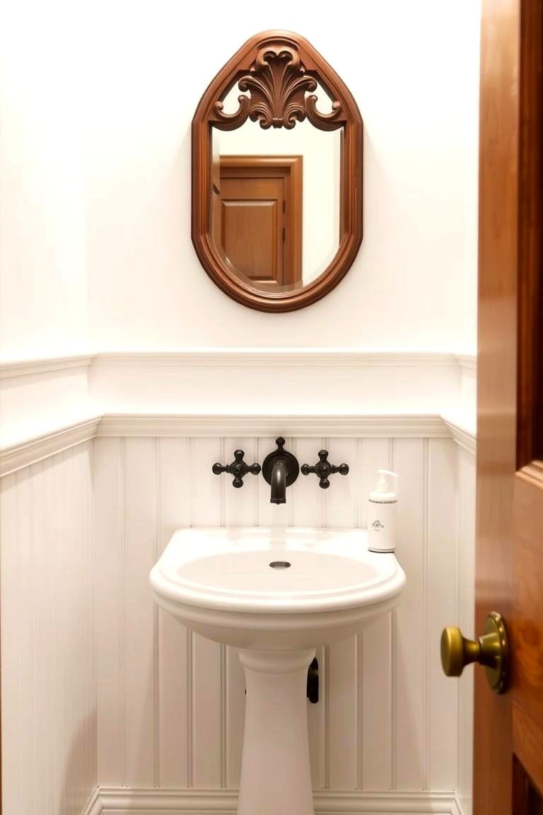 Wainscoting with a Decorative Top Rail - 24 Powder Room Wainscoting Ideas