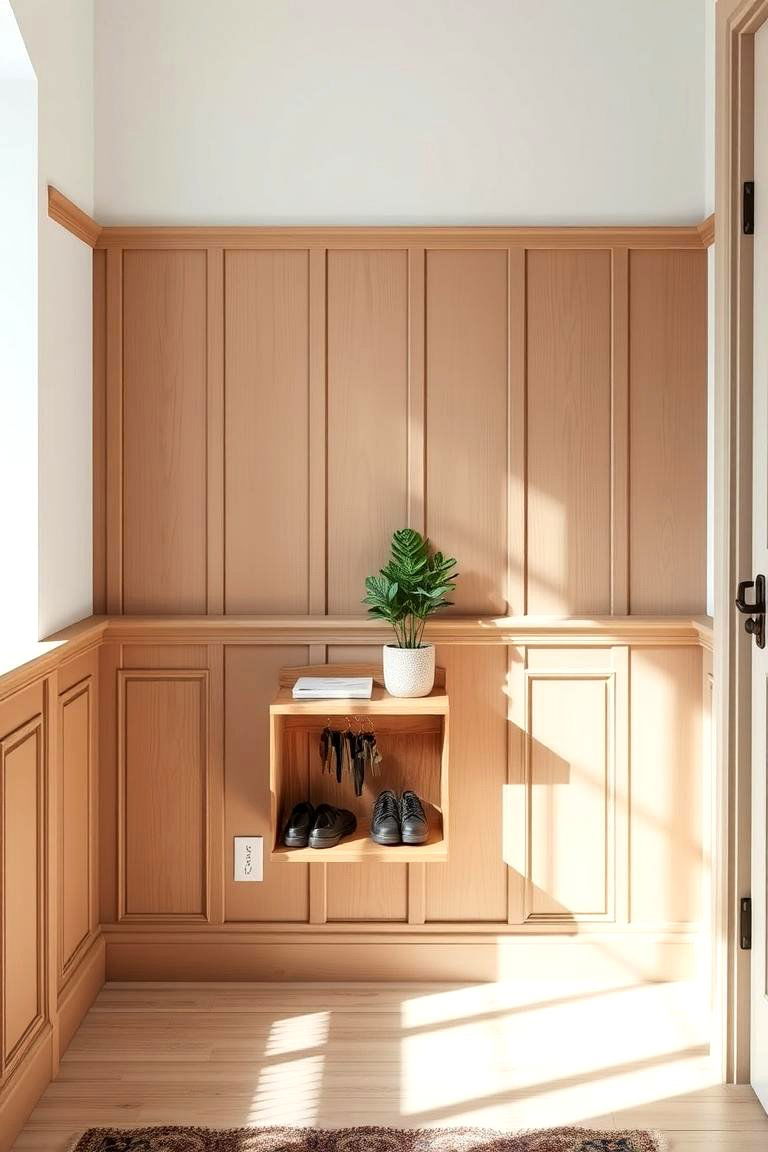 Wainscoting with a Shelf for Keys and Mail - 24 Walk-in Shower Tile Ideas