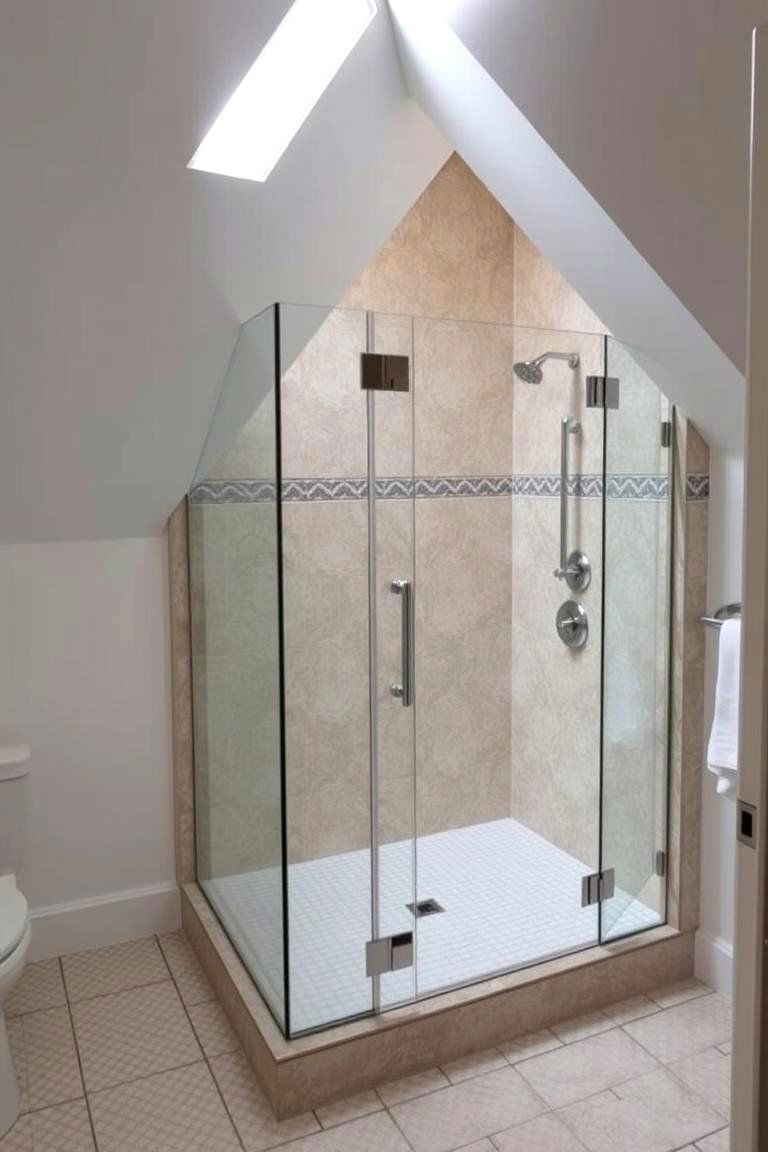 Walk in Shower with Glass Doors - 24 Attic Bathroom Ideas