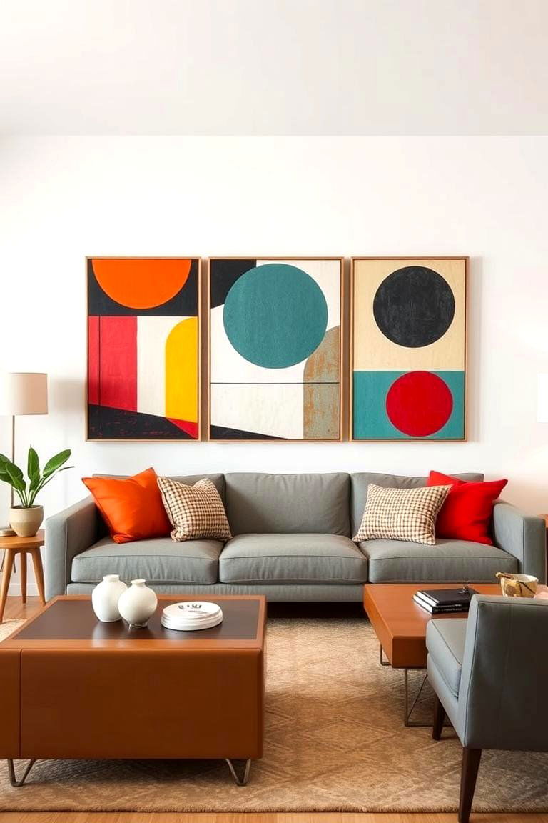 Wall Art with Bold Prints - 24 Mid-Century Modern Living Room Ideas