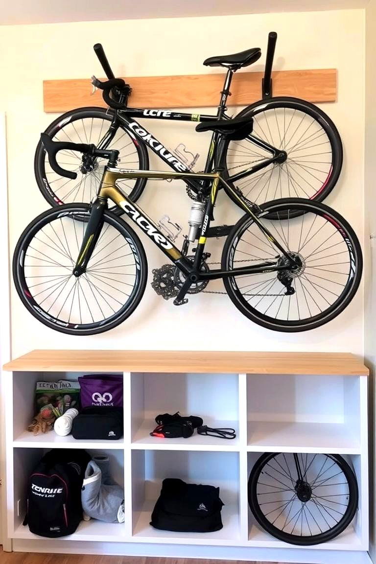 Wall Mounted Bike Storage with Shelving - 24 Garage Shelving Ideas