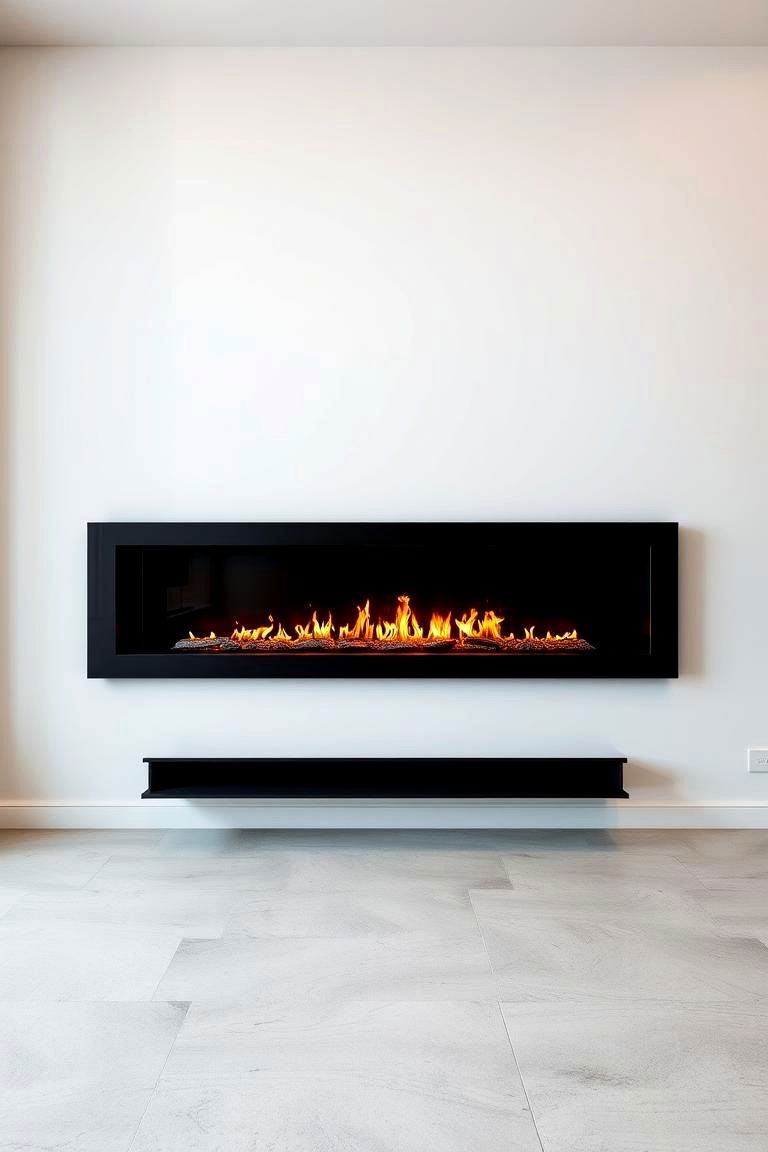 Wall Mounted Floating Fireplace - 24 linear fireplace ideas