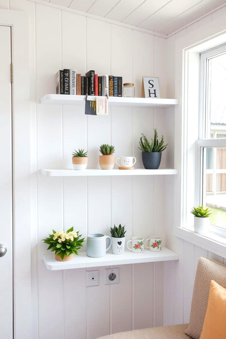 Wall Mounted Floating Shelves - 24 Tiny House Storage Ideas