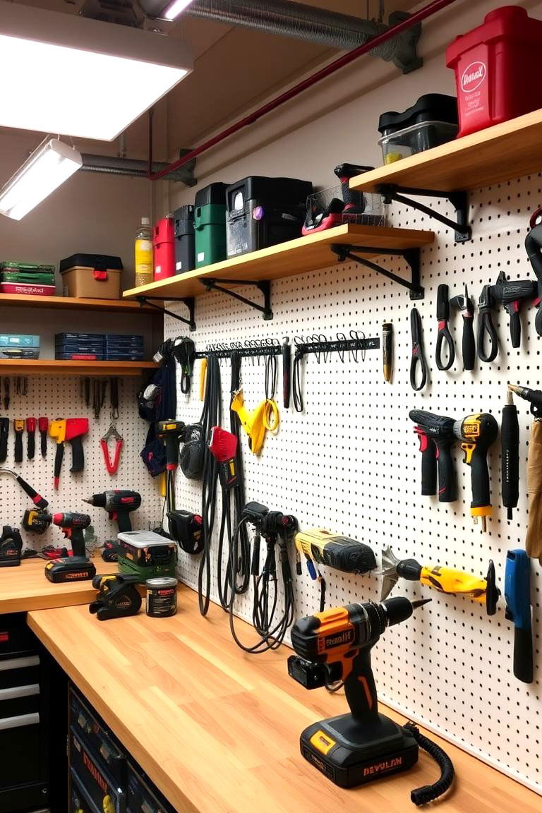 Wall Mounted Pegboard System - 24 Power Tool Storage Ideas