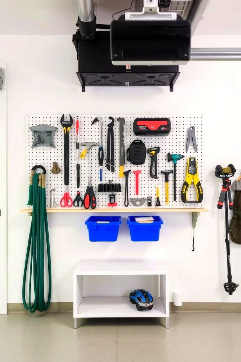 Wall Mounted Pegboard with Shelving Combo - 24 Garage Shelving Ideas