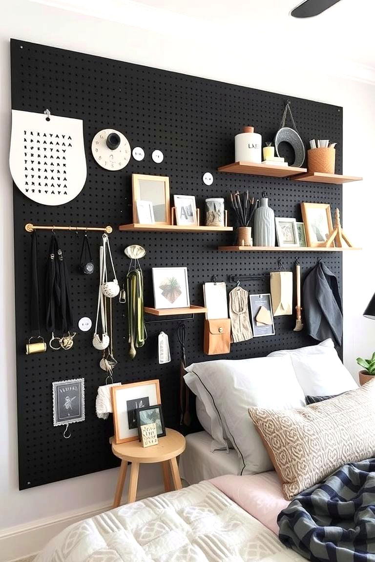 Wall Mounted Pegboard - 24 Bedroom Wall Decor Ideas