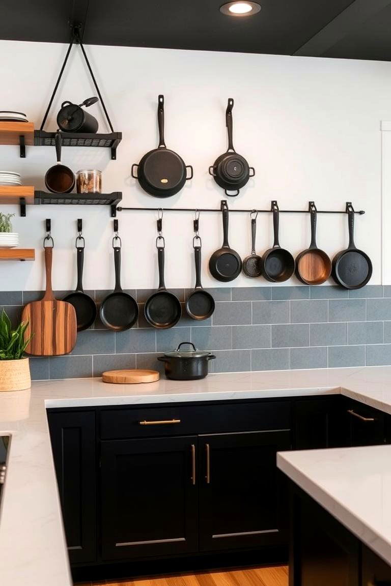 Wall Mounted Pot Racks - 24 Kitchens Without Upper Cabinets
