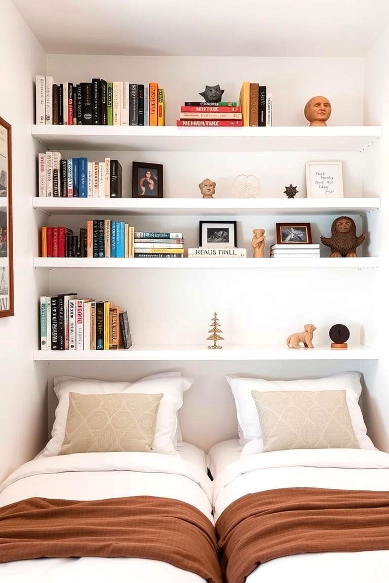 Wall Mounted Shelving Units - 24 Shared Bedroom Ideas for Small Rooms