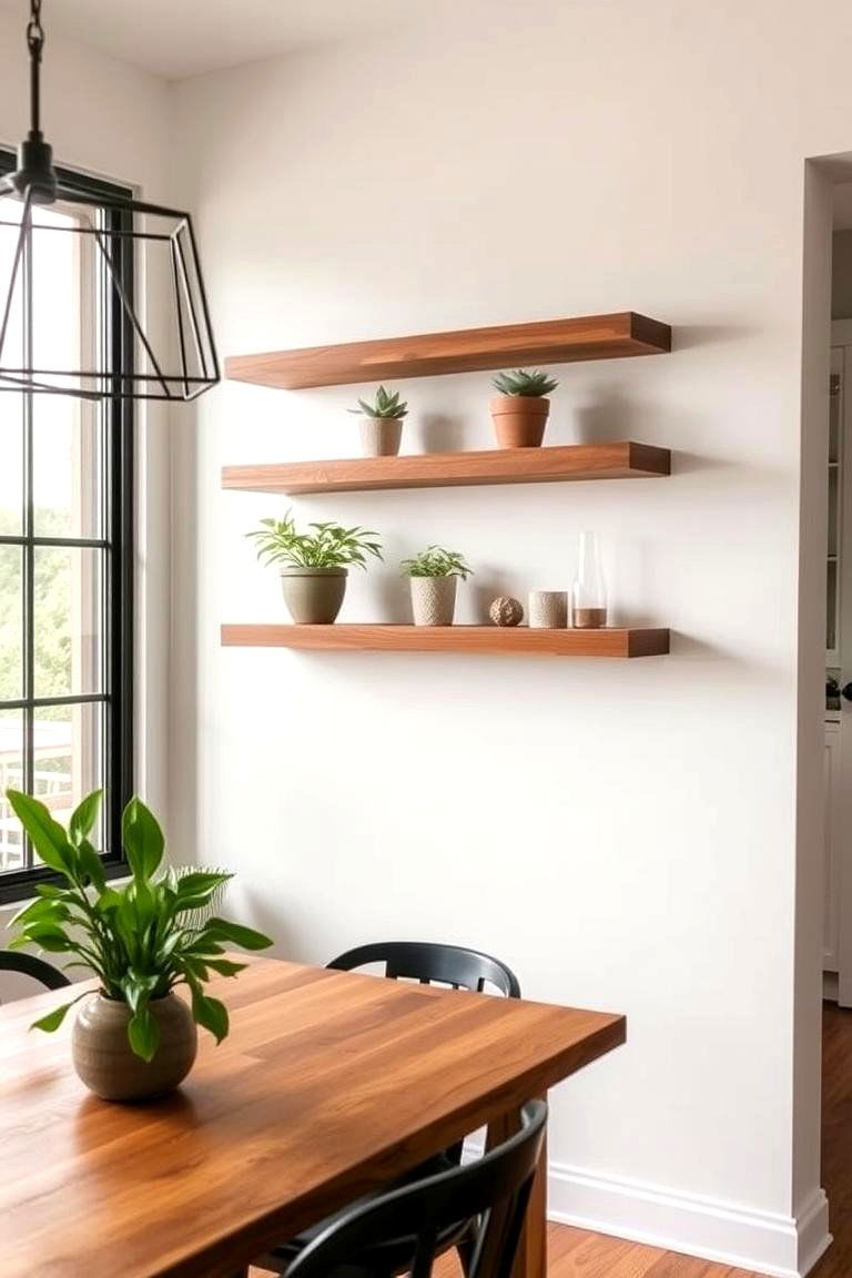 Wall Mounted Shelving with Minimalist Design - 24 Modern Farmhouse Dining Room Ideas