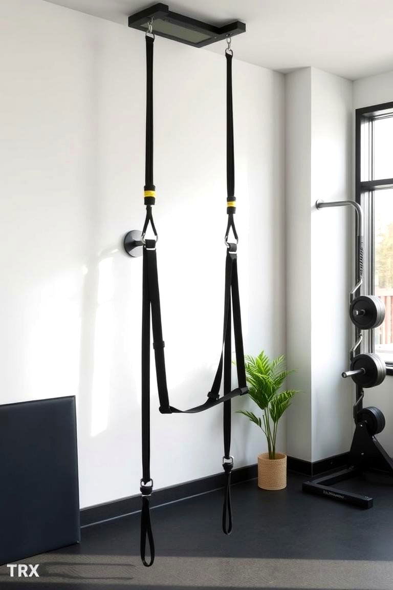 Wall Mounted TRX System - 24 Small Home Gym Ideas