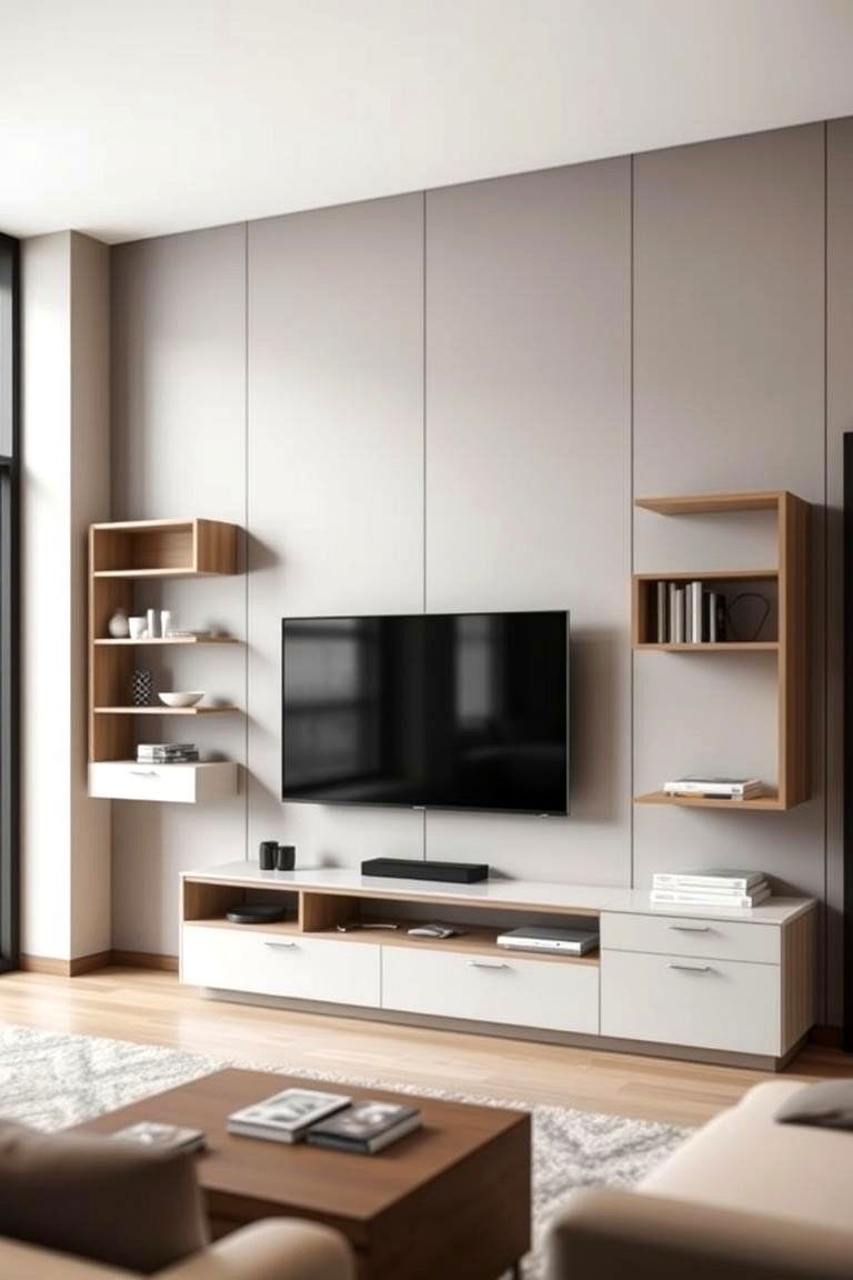 Wall Mounted TV with Modular Shelving - 24 Media Wall Ideas