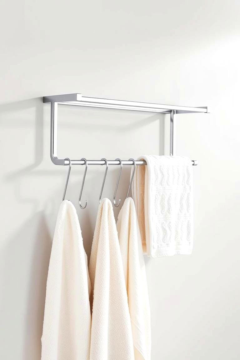 Wall Mounted Towel Rack with Hooks - 24 Bathroom Towel Rack Ideas