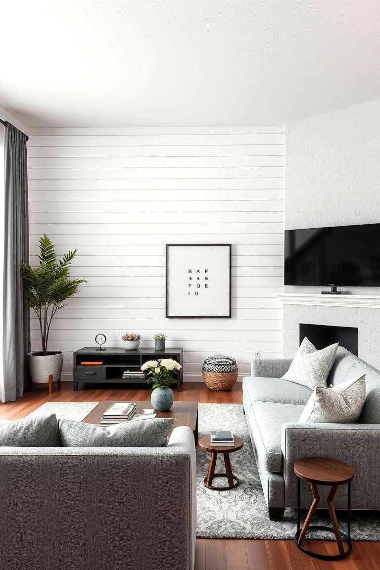Wall Paneling Detail - 24 Grey and White Living Room Ideas