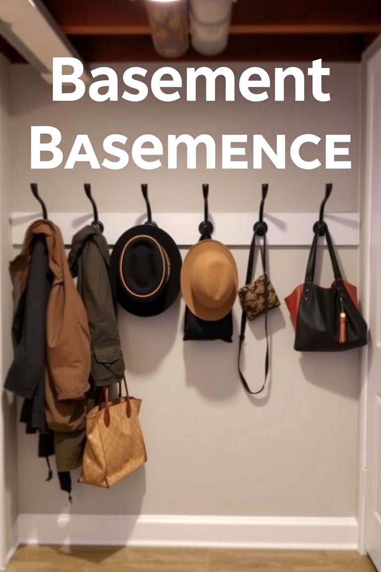 Wall mounted Hooks for Quick Access - 24 Basement Storage Ideas