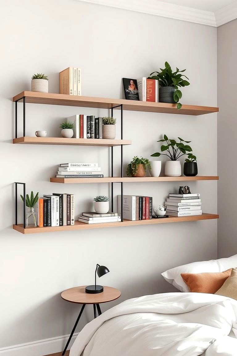 Wall mounted Shelves for Extra Storage - 24 Cozy Bedroom Ideas