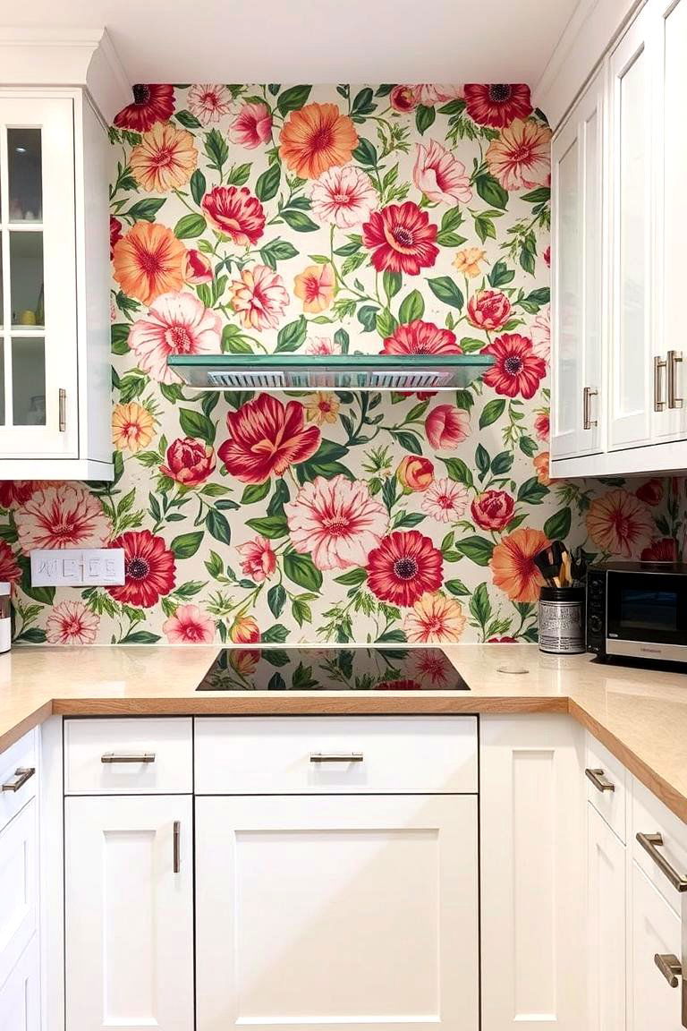 Wallpaper with Glass Overlay Splashback for Ultimate Customization - 24 Kitchen Splashback Ideas