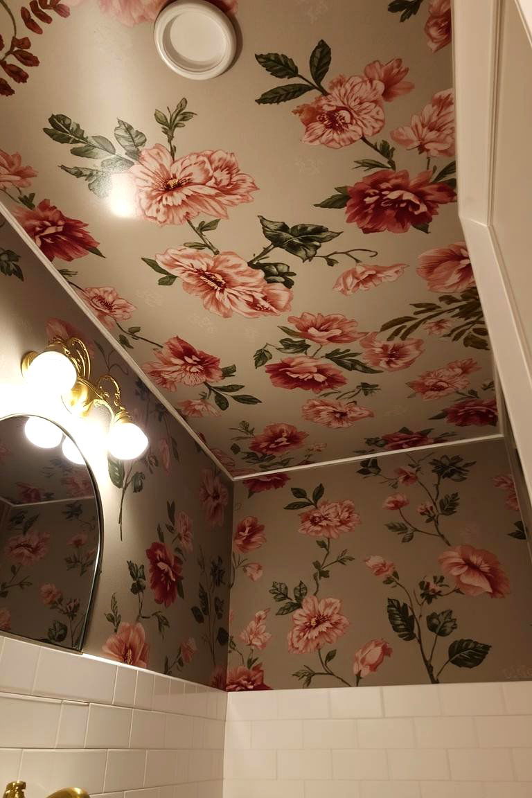 Wallpapered Ceiling for Artistic Flair - 24 Bathroom Ceiling Ideas