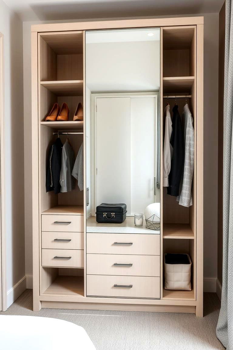 Wardrobe with Integrated Mirror and Hooks - 24 Built-in Wardrobes Ideas