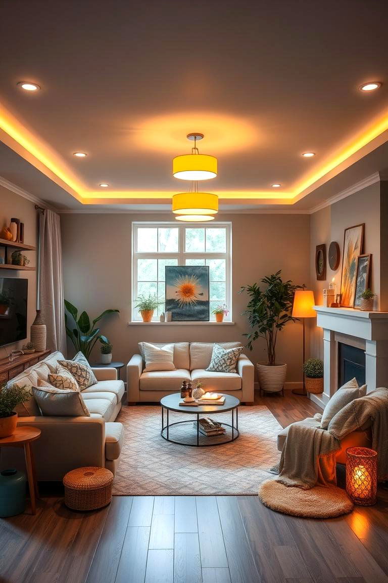 Warm Ambiance Grey Tones and Sunny Yellow Lighting - 24 Grey and Yellow Living Room Ideas