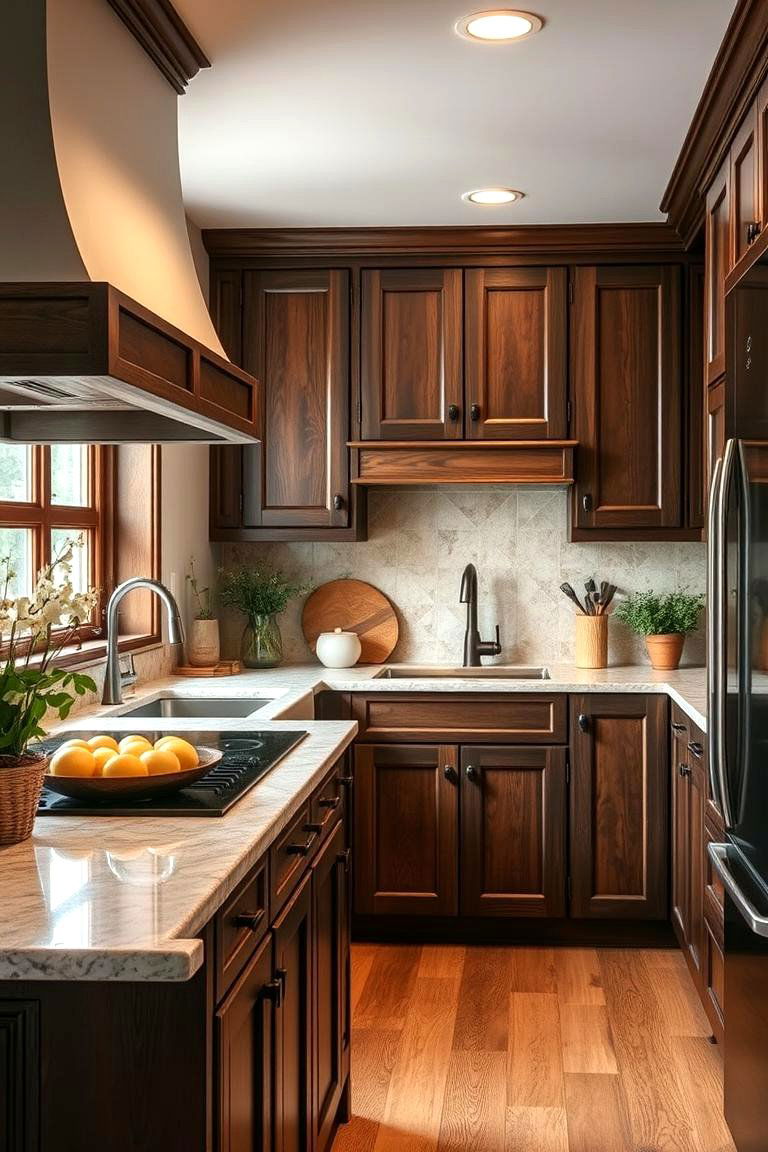 Warm Ambience for a Cozy Kitchen - 24 Dark Wood Kitchen Cabinets