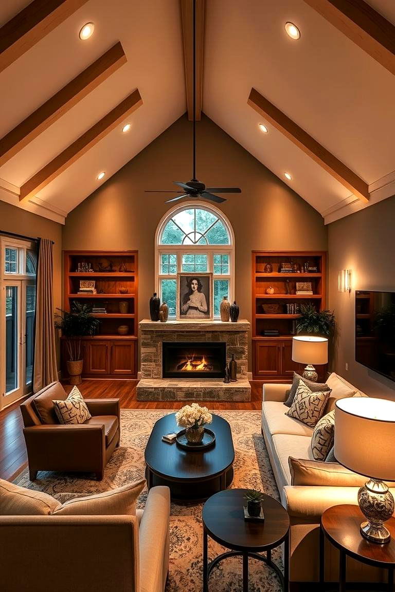 Warm Ambience with Layered Lighting - 24 Open Concept Vaulted Ceiling Living Room Ideas
