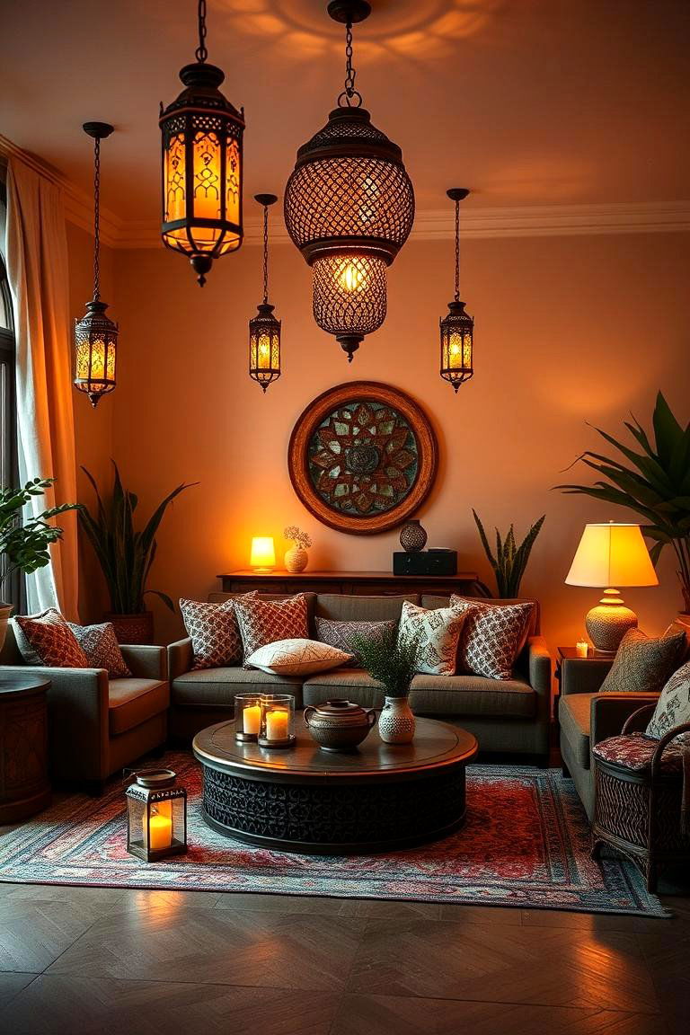Warm Ambient Lighting - 24 Bohemian Moroccan Living Room Ideas
